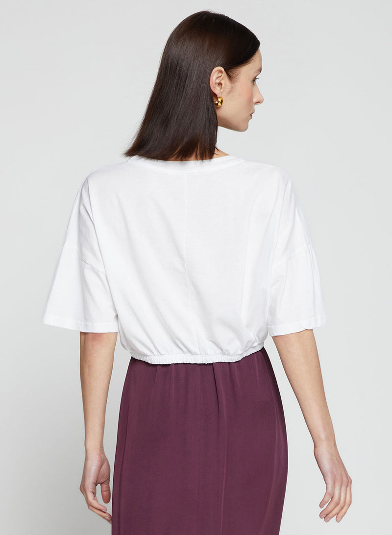 Cloud Jersey Cropped Elastic Hem Top in White