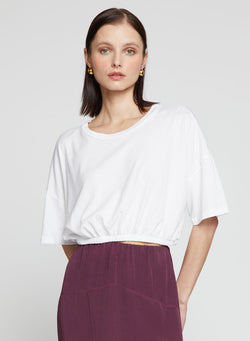 Cloud Jersey Cropped Elastic Hem Top in White