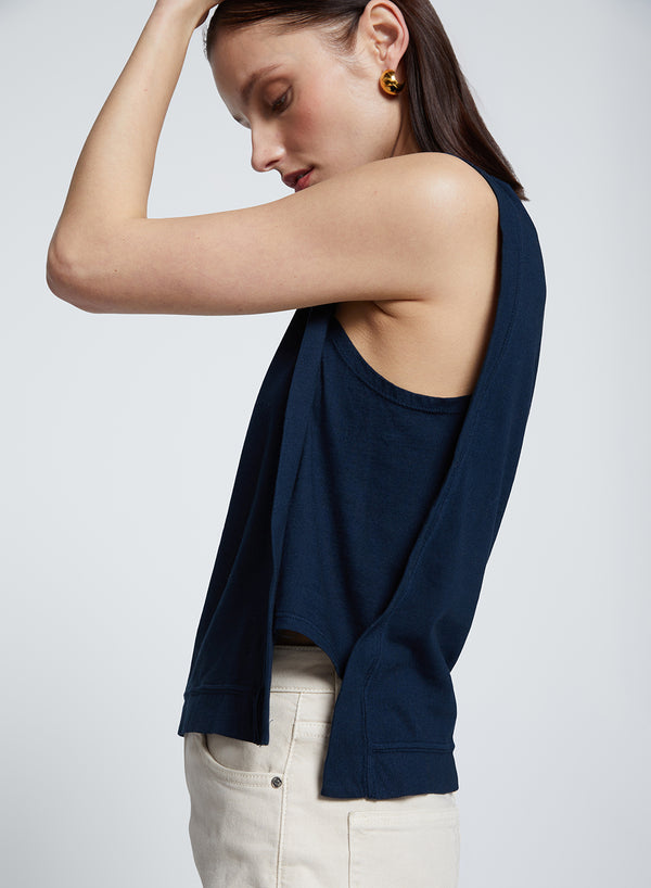 Cloud Jersey Boxy Muscle Tee in New Navy-side