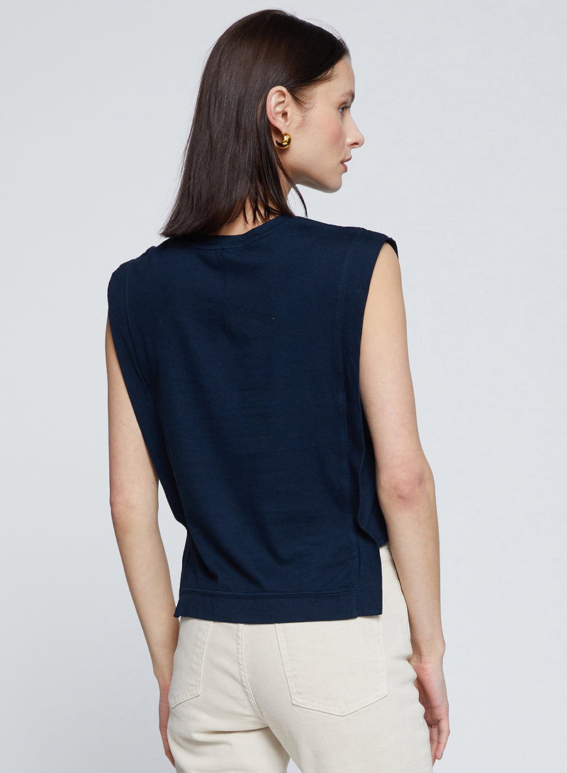 Cloud Jersey Boxy Muscle Tee in New Navy-back