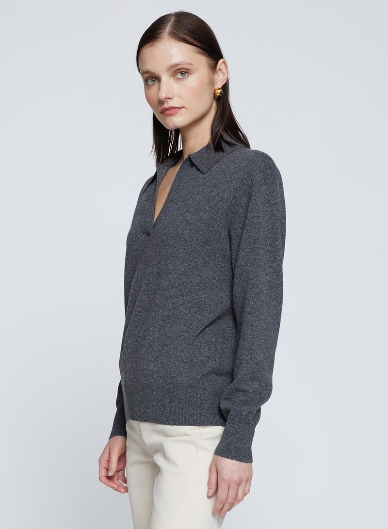 Johnny Collar Sweater in Charcoal-side 