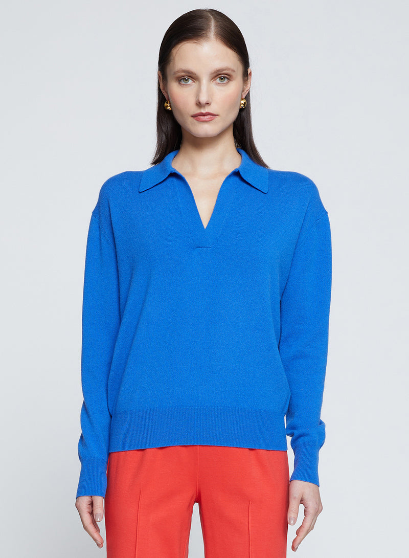 Johnny Collar Sweater in Club Blue-3/4 front view