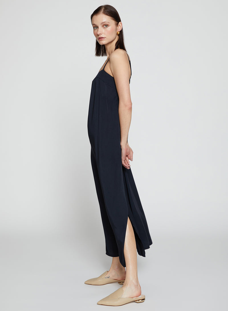 Dove Modal Slip Dress in Black-full side view