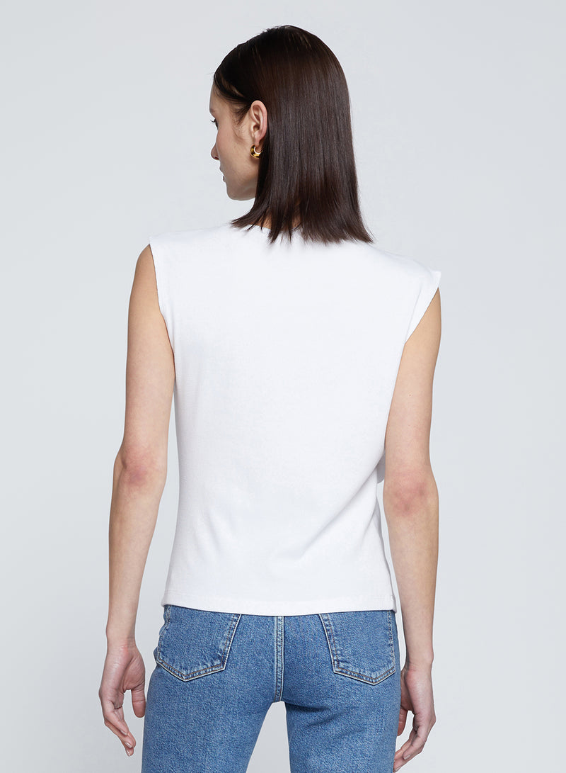 Luxe 2x1 Rib Asymmetric Tank in White-back view 