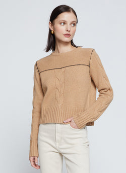 The Marlon Cable Knit Sweater in Toffee-3/4 frotn view