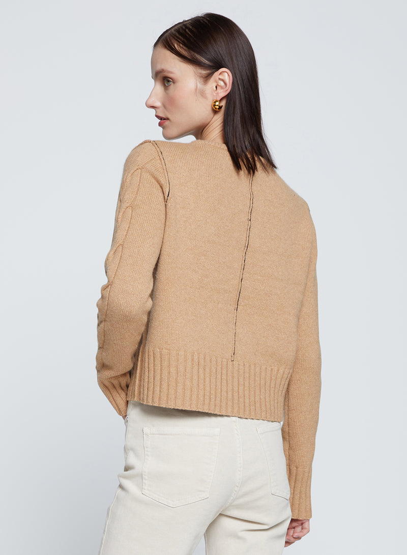 The Marlon Cable Knit Sweater in Toffee-back view