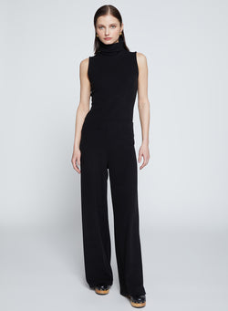 Honeyluxe Flatback Rib Pant in Black-full front view