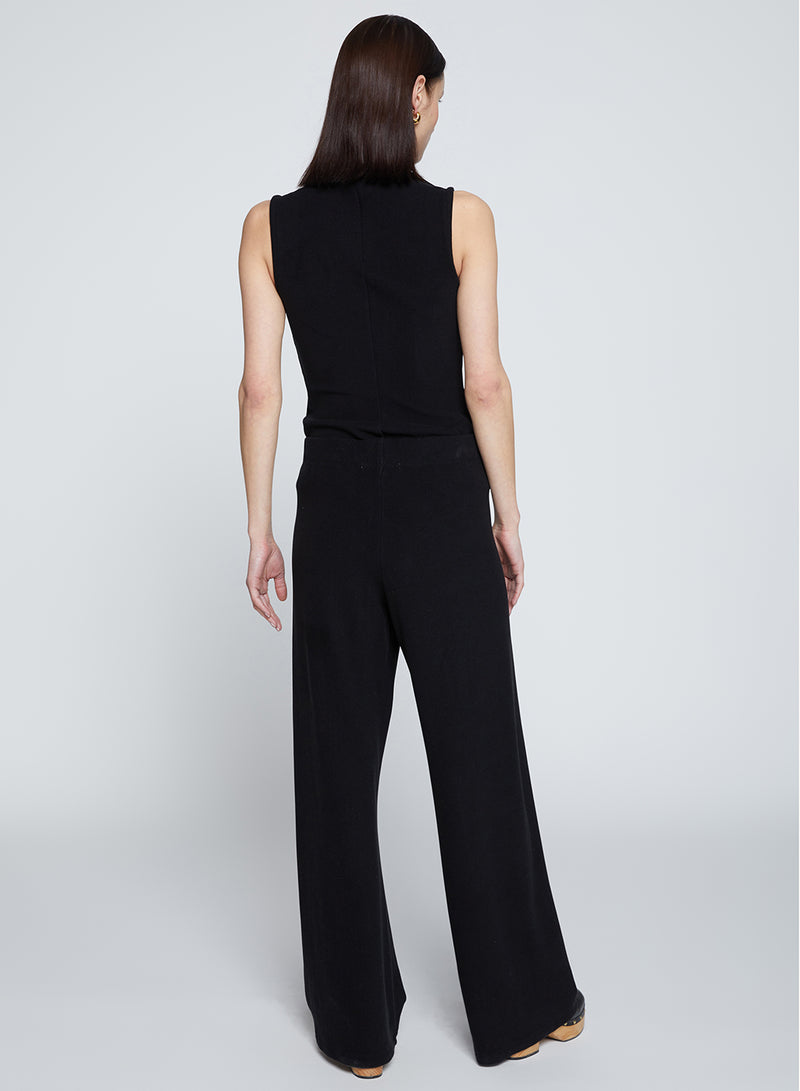 Honeyluxe Flatback Rib Pant in Black-back full view 