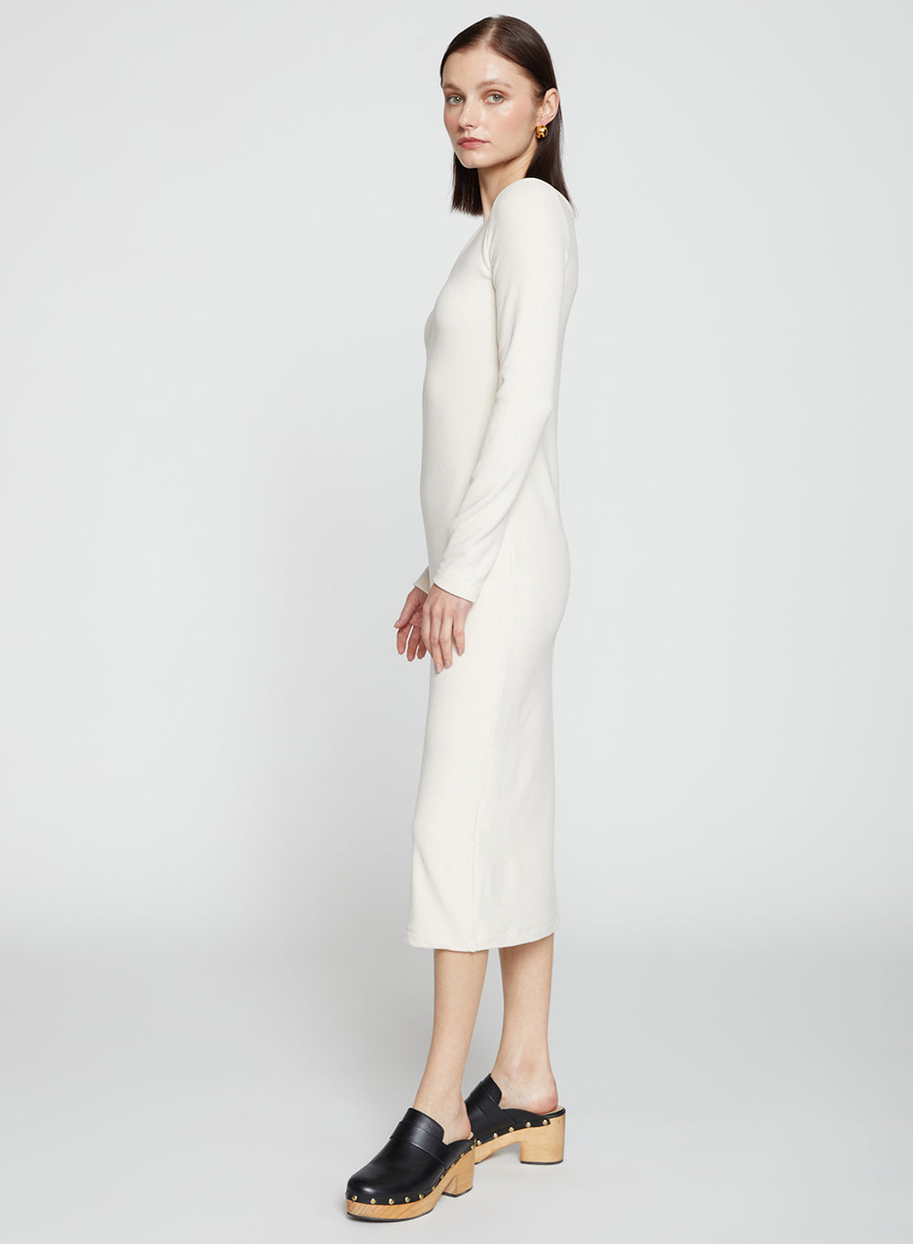 Honeyluxe Flatback Rib Double V-Neck Dress in Cream shopstateside.us Honeyluxe Flatback Rib Double V-Neck Dress in Cream shopstateside.us