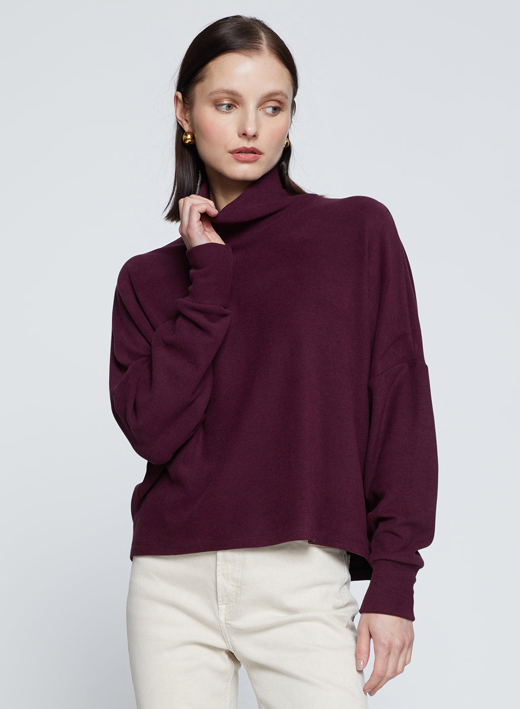 Honeyluxe Flatback Rib Dropped Dolman Top in Cherry Liquor