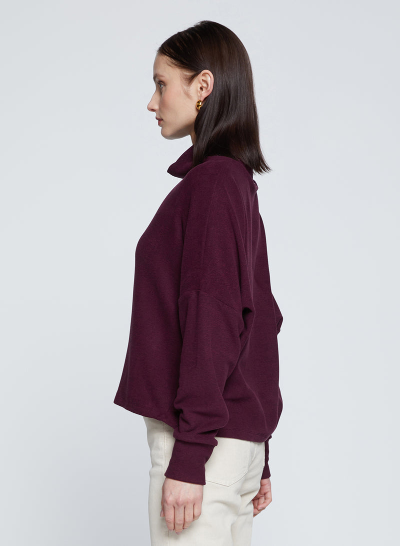 Honeyluxe Flatback Rib Dropped Dolman Top in Cherry Liquor-side view