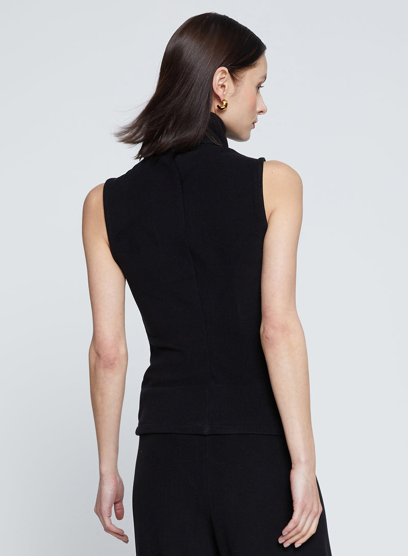 Honeyluxe Flat Back Rib Sleeveless Turtleneck in Black-back view