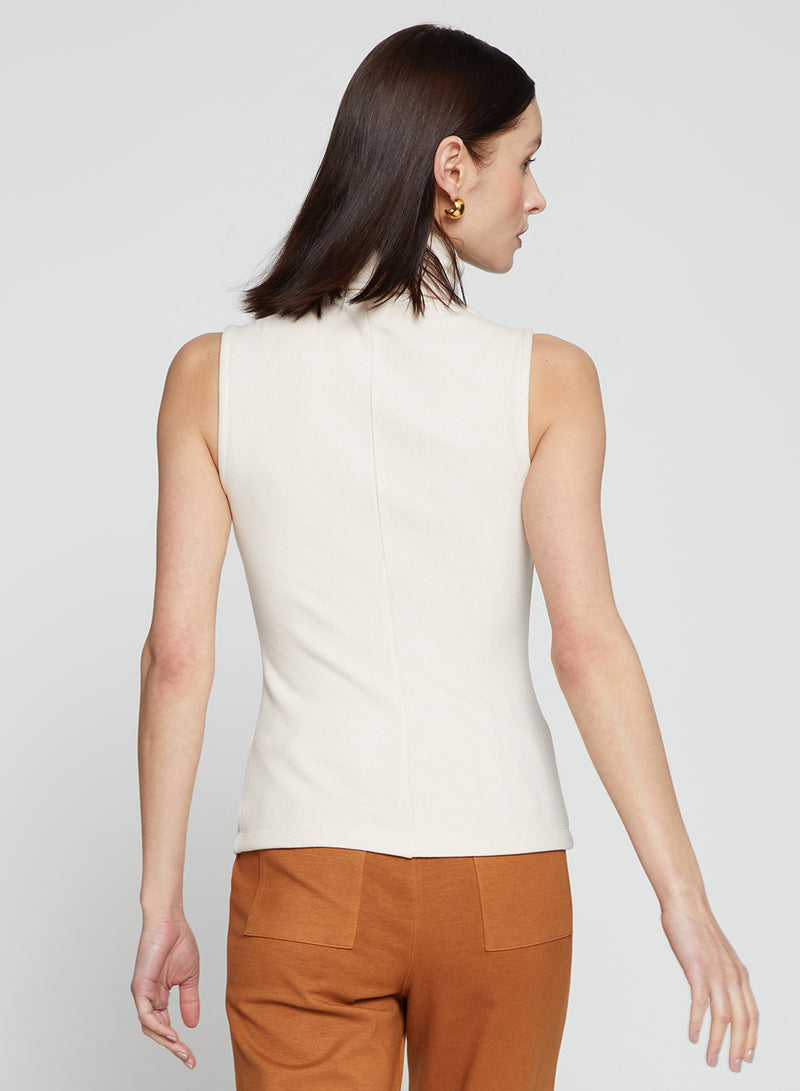 Honeyluxe Flat Back Rib Sleeveless Turtleneck in Cream-back view