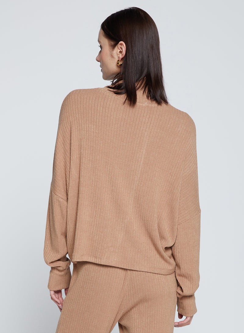 Rachel Chunky Rib Cropped Dolman Top in Toffee-back 