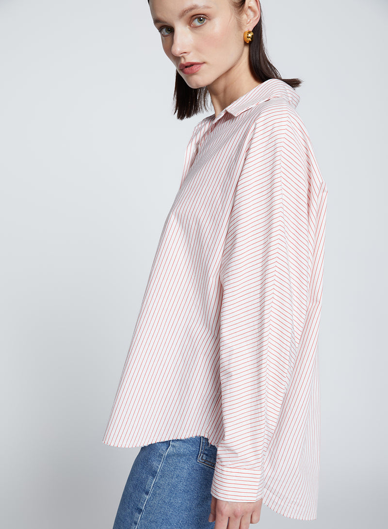 Elliott Poplin Stripe Dolman Shirt in Sumo-side view