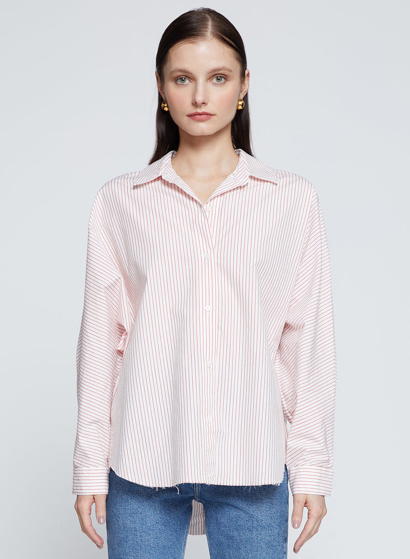 Elliott Poplin Stripe Dolman Shirt in Sumo-3/4 front view