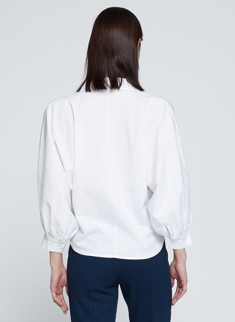 Sandman Poplin Dolman Puff Sleeve Shirt in White