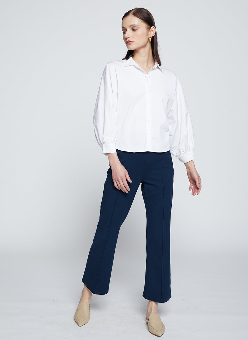 Sandman Poplin Dolman Puff Sleeve Shirt in White