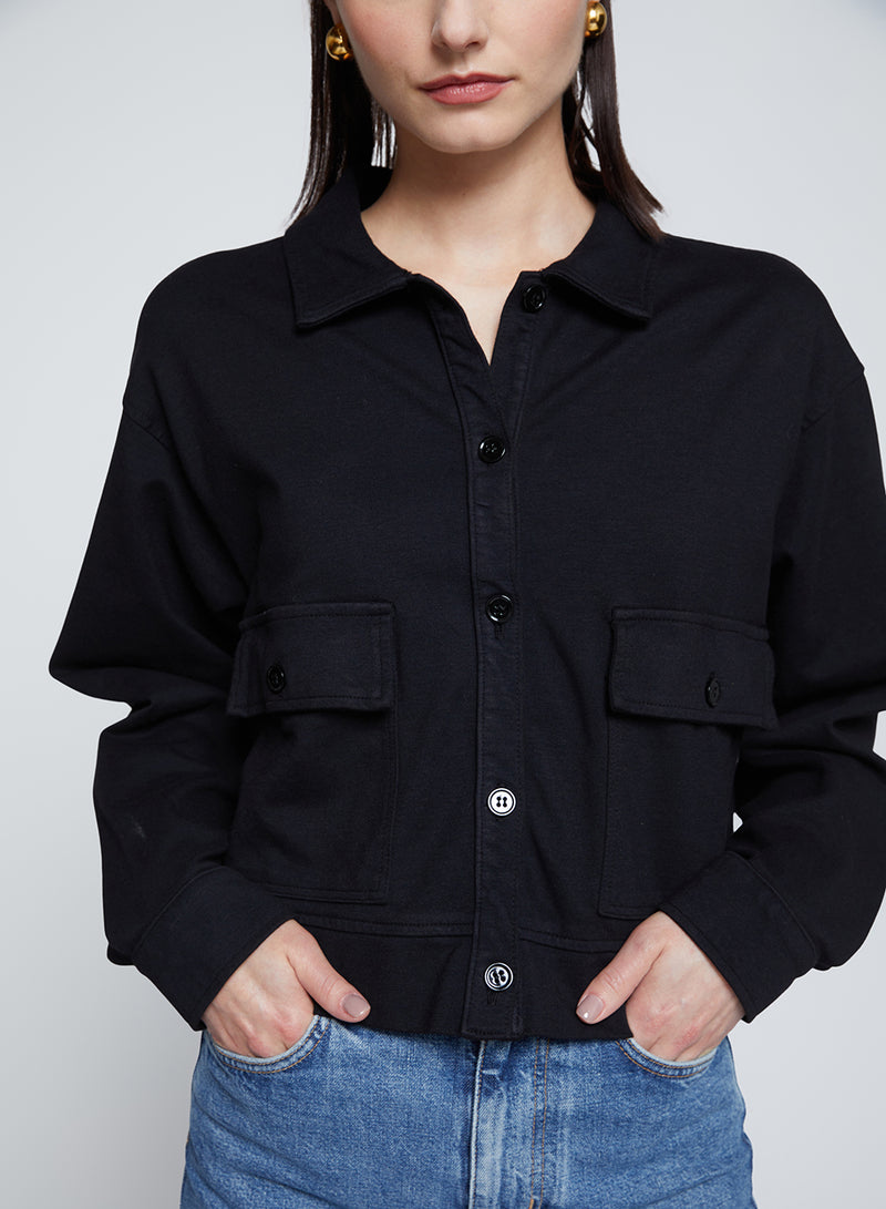 Ponte Cropped Jacket in Black-close up 