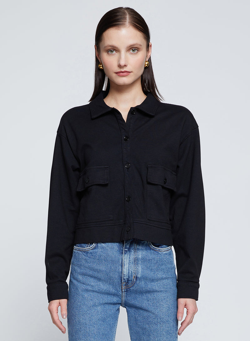 Ponte Cropped Jacket in Black-3/4 front view