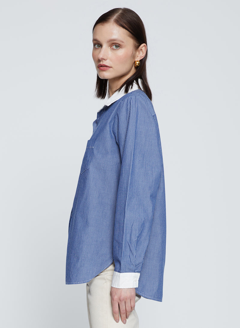 Owen Stripe Classic Pocket Shirt in Owen Blue-side view