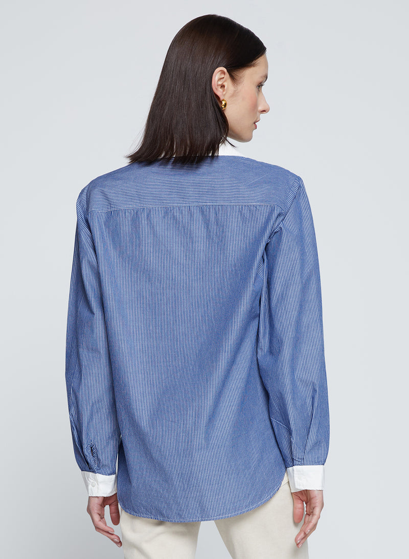 Owen Stripe Classic Pocket Shirt in Owen Blue-back view