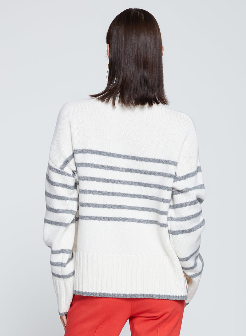 Striped Mock Neck Sweater in Cream-back 