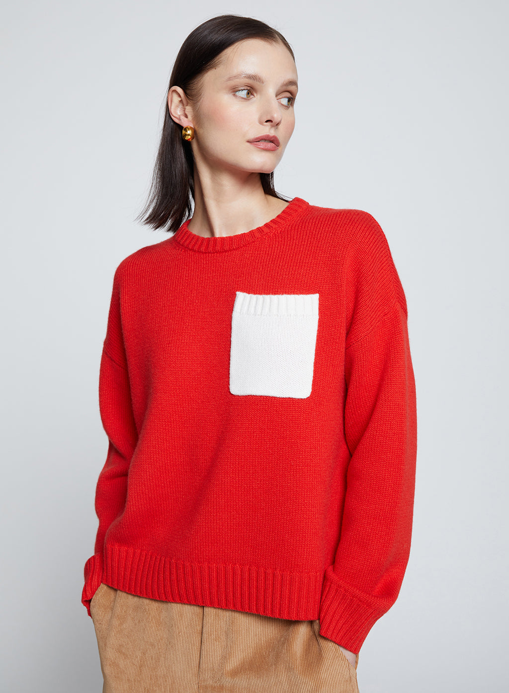 Colorblock Pocket Crew Sweater in Sumo