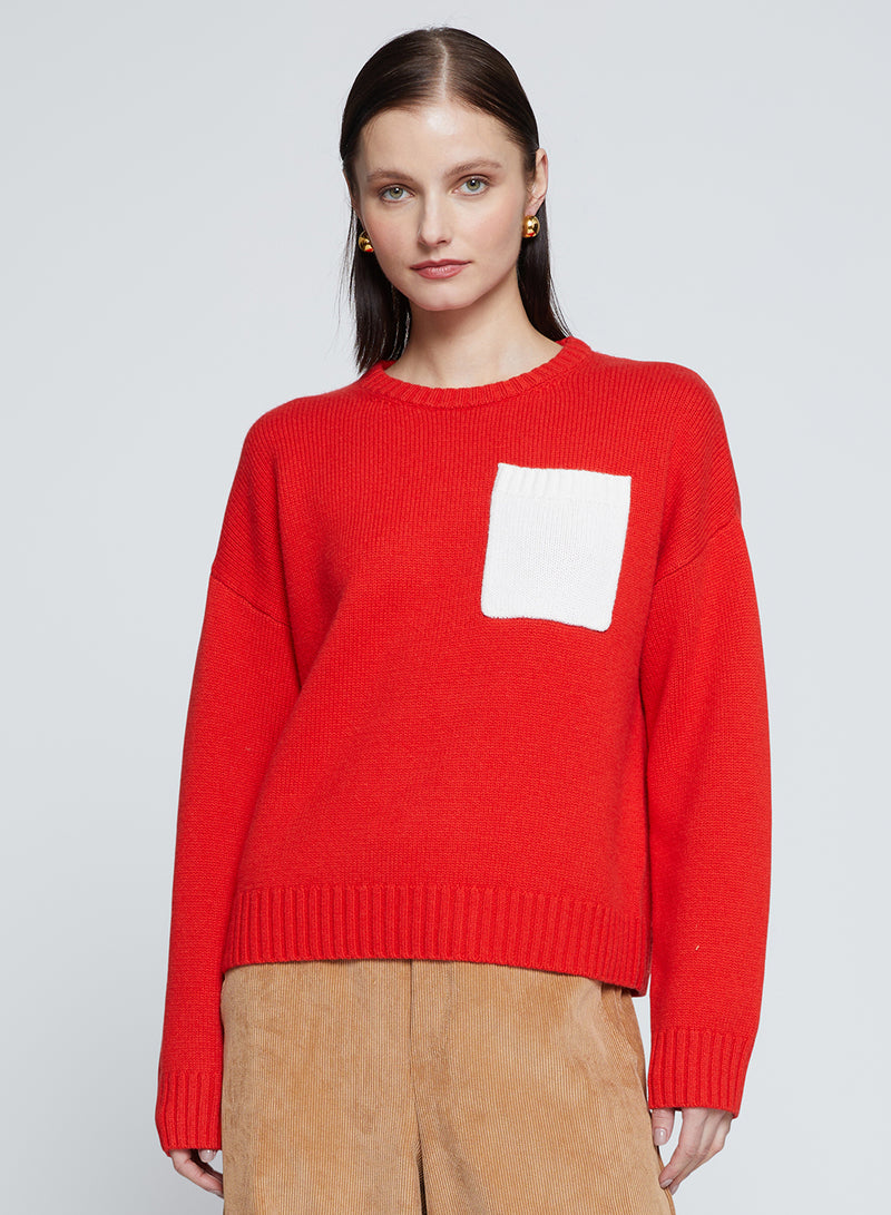 Colorblock Pocket Crew Sweater in Sumo-3/4 front view