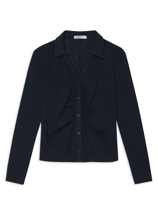 Supima Slub Ruched Front Shirt in New Navy front