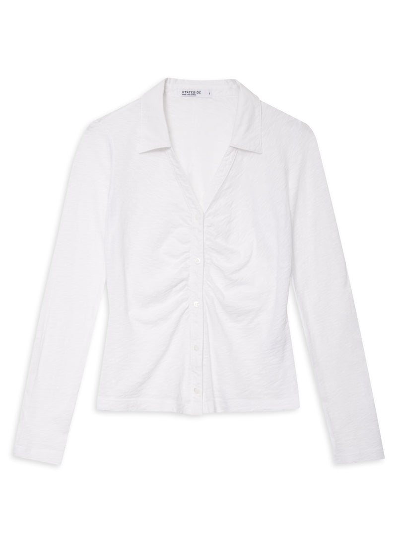 Supima Slub Ruched Front Shirt in White front