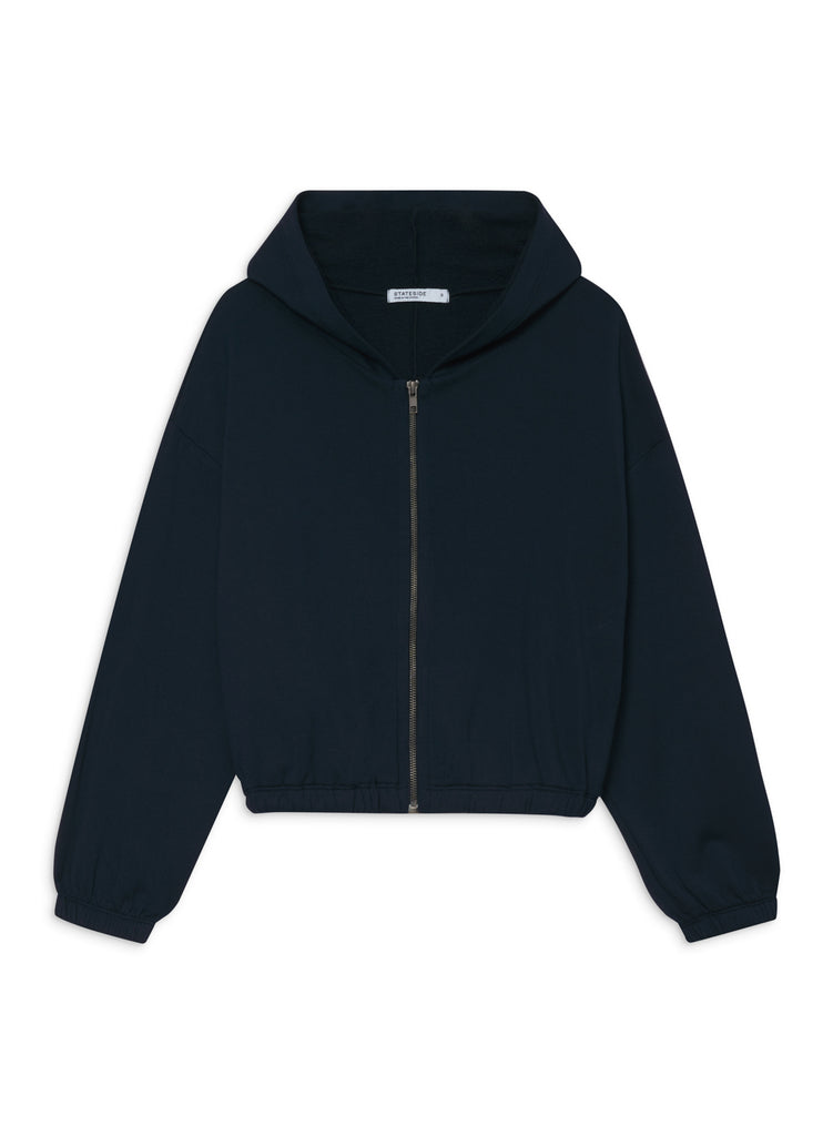 Softest Fleece Cropped Zip-Up Hoodie in Black –