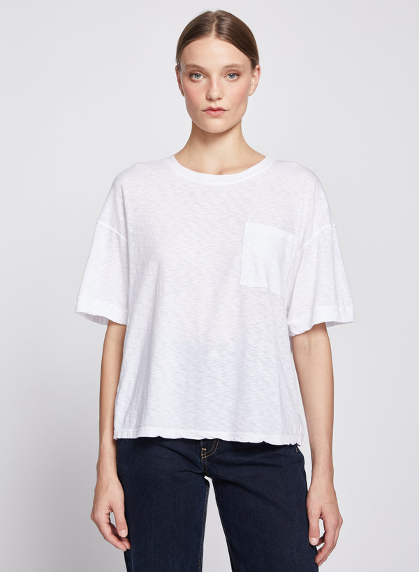 Boyfriend Pocket Tee in White-3/4 front