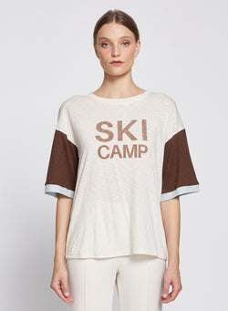 Ski Camp Colorblock Boyfriend Tee in Cream/Espresso-3/4 side view