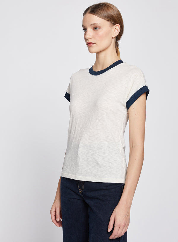 Dolman Ringer Tee in Cream-side view