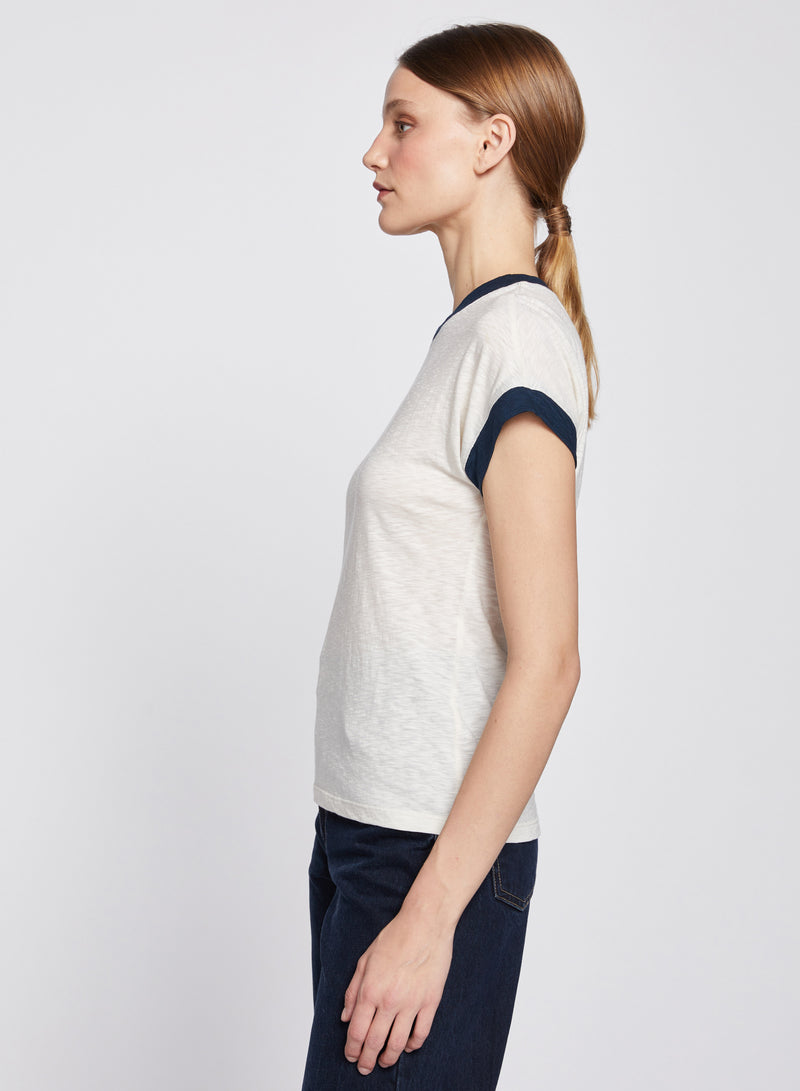 Dolman Ringer Tee in Cream-side view