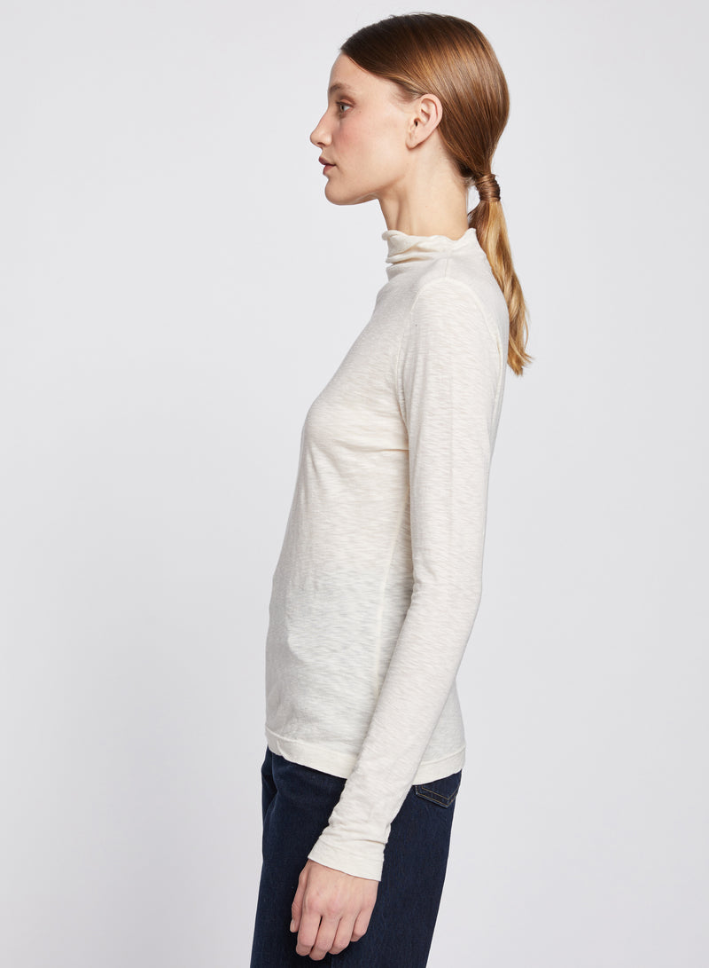 Asymmetric Neck Long Sleeve Top in Cream-side view