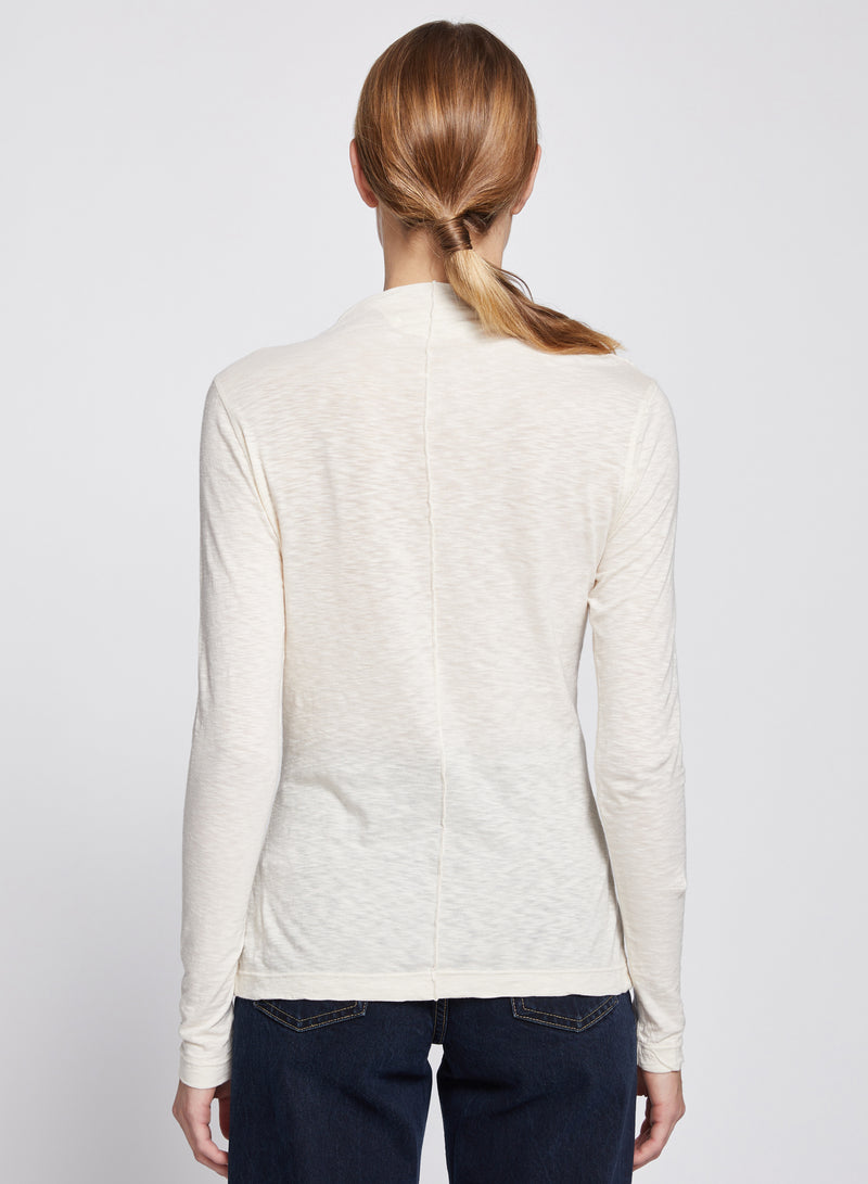 Asymmetric Neck Long Sleeve Top in Cream-back view