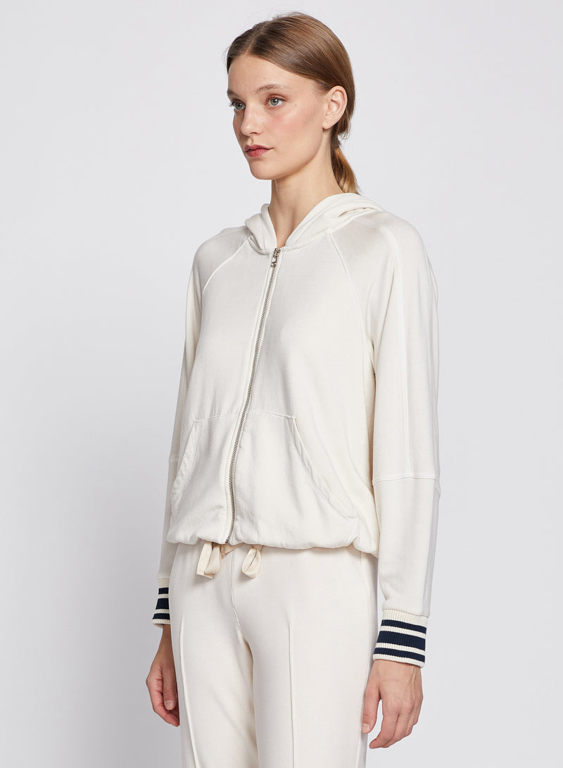 Softest Fleece Ribbed Zip Hoodie in Cream-side view