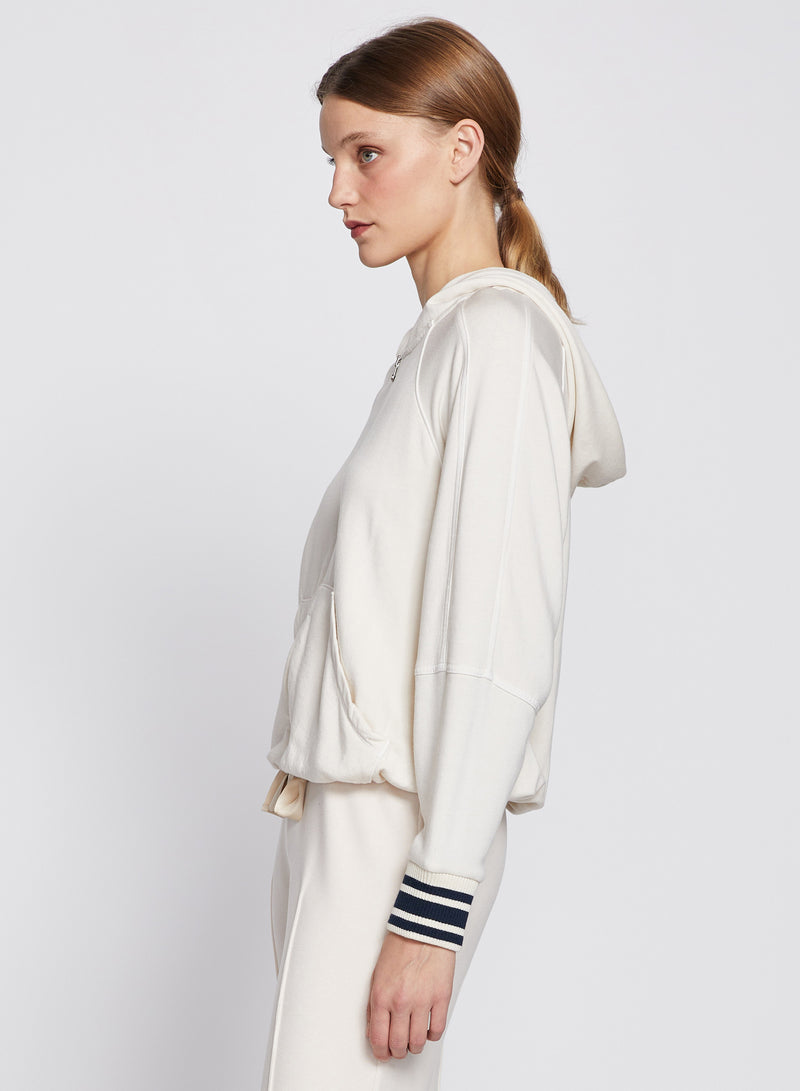 Softest Fleece Ribbed Zip Hoodie in Cream-side view straight on