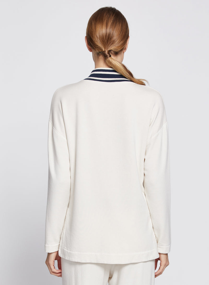 Softest Fleece Ribbed V-Neck Pullover in Cream