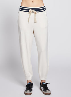 Softest Fleece Ribbed Pant in Cream-3/4 front