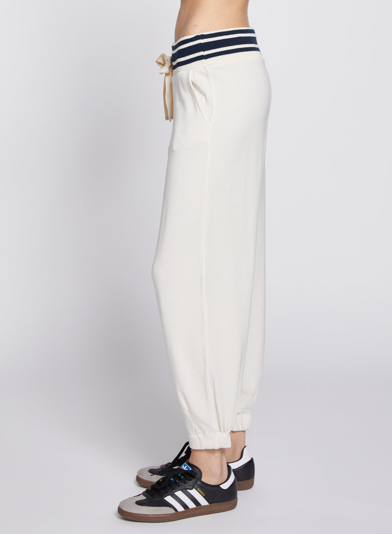 Softest Fleece Ribbed Pant in Cream-3/4 side view