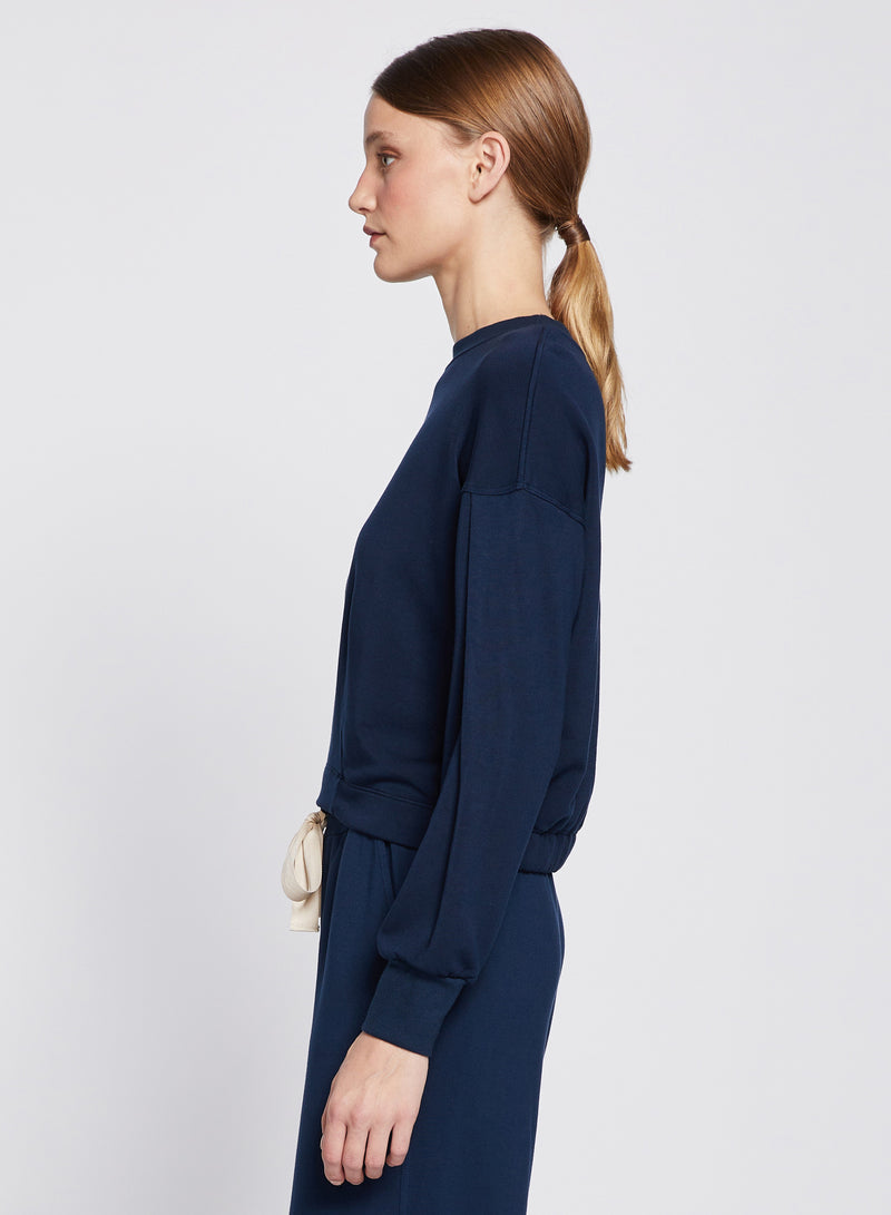 Softest Fleece Cropped Pullover in New Navy-3/4 side view