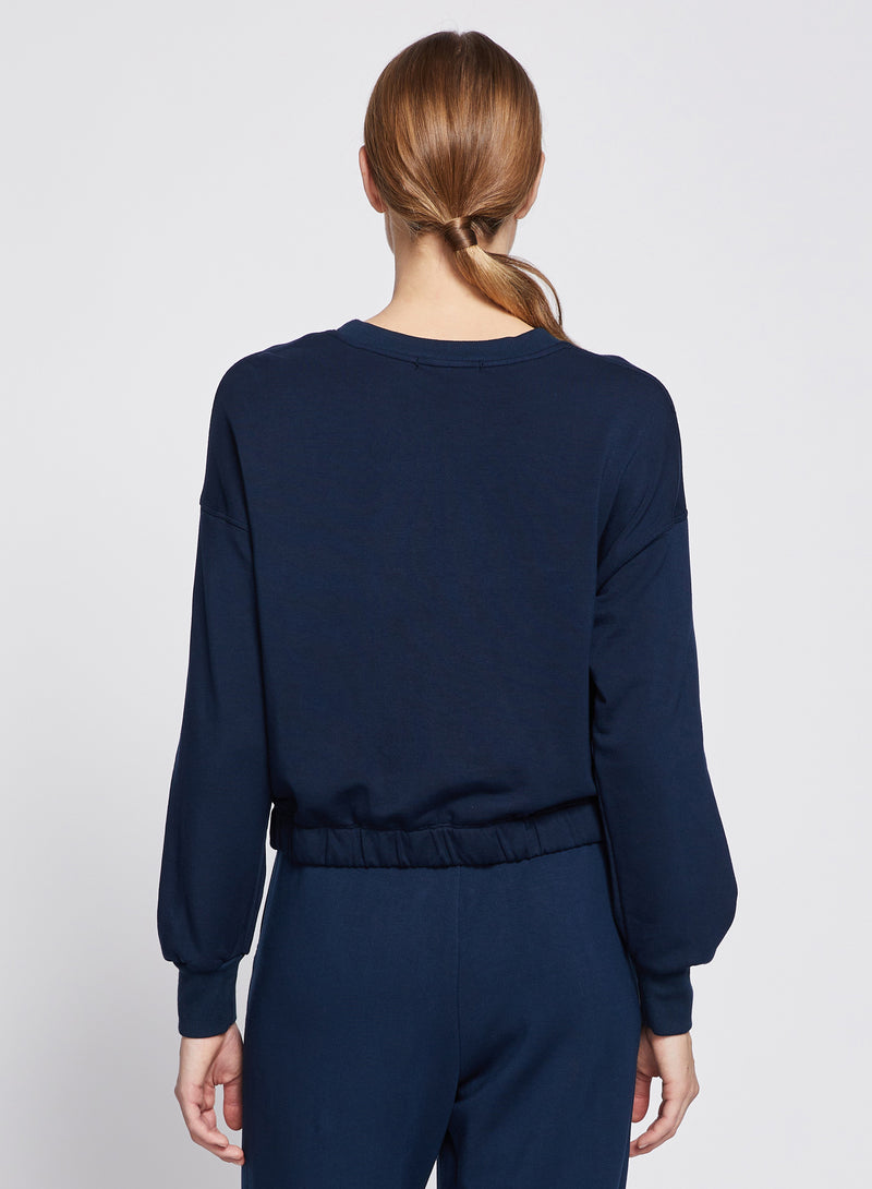 Softest Fleece Cropped Pullover in New Navy-back view