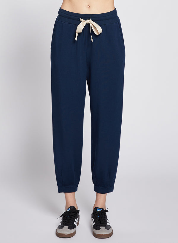 Softest Fleece Pant in New Navy-3/4 front