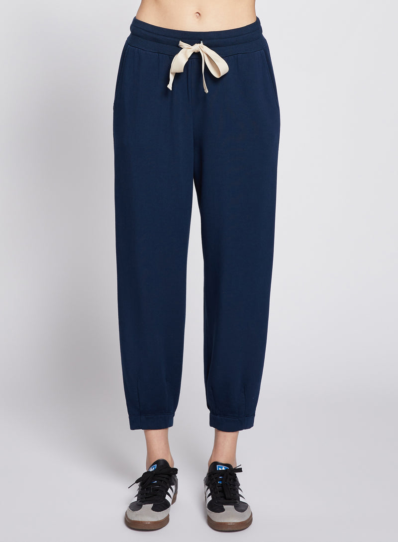 Softest Fleece Pant in New Navy-3/4 front