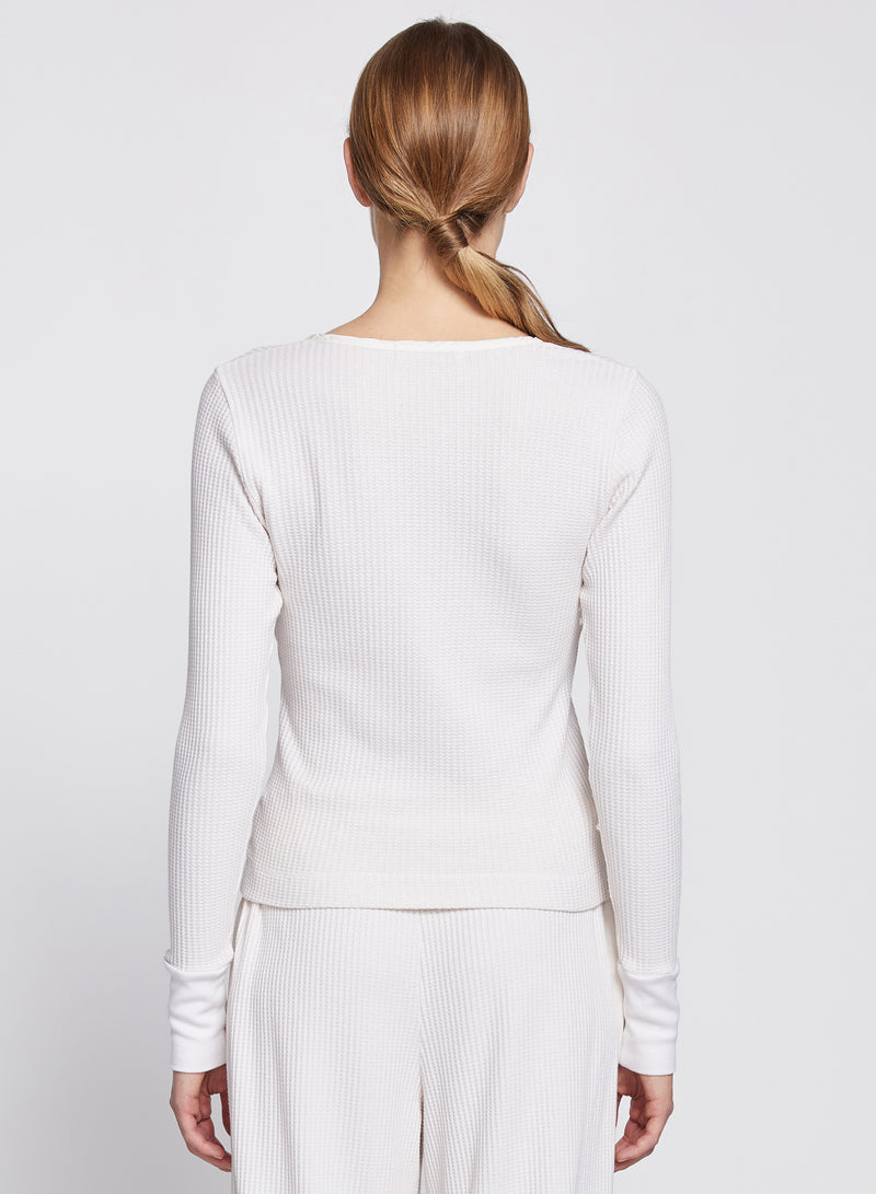 Luxe Thermal Deep Henley in Cream
-back view