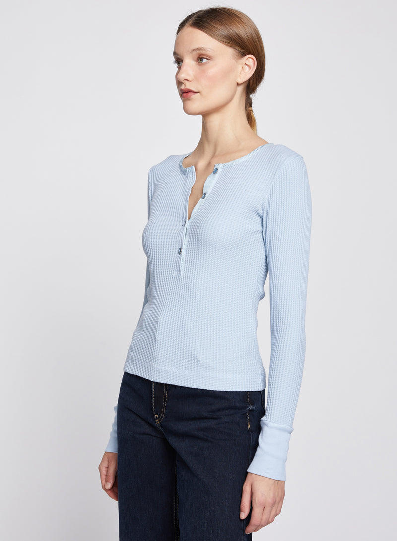 Luxe Thermal Deep Henley in Winter Sky-side view