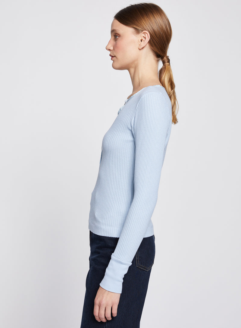 Luxe Thermal Deep Henley in Winter Sky-side view